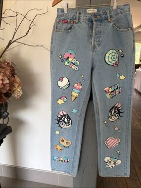 Teddy Fresh Light Blue Straight-Leg Jeans with Pastel Graphic Patches